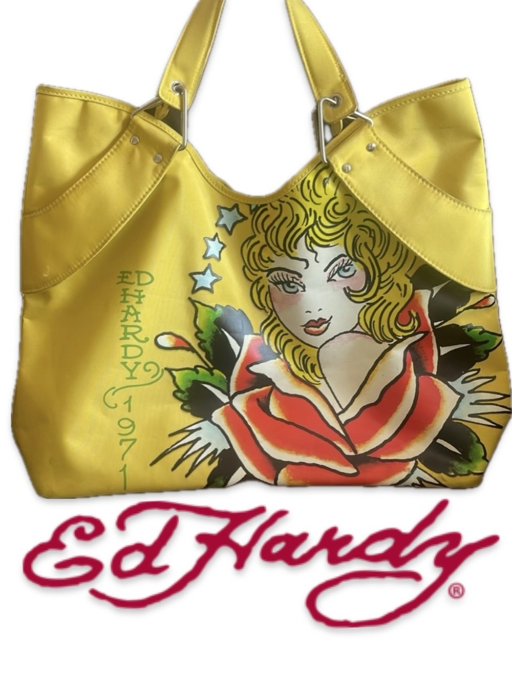 Vintage Ed Hardy California Girl Tote Bag Y2K Shoulder Bag Tattoo Art Large